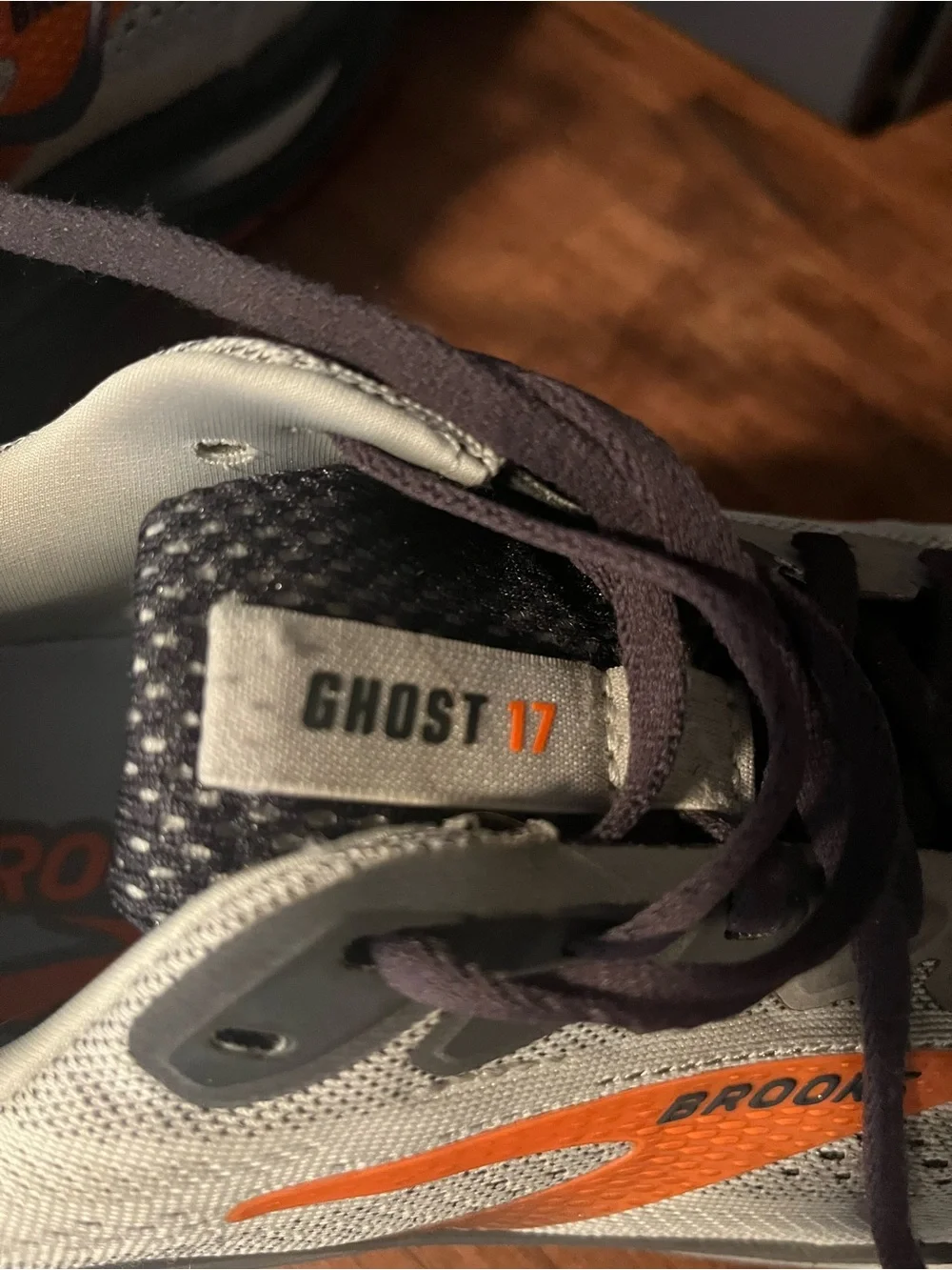 Brooks Men's Ghost 17 Running Shoes - Light Gray with Orange Accents - Size 11.5